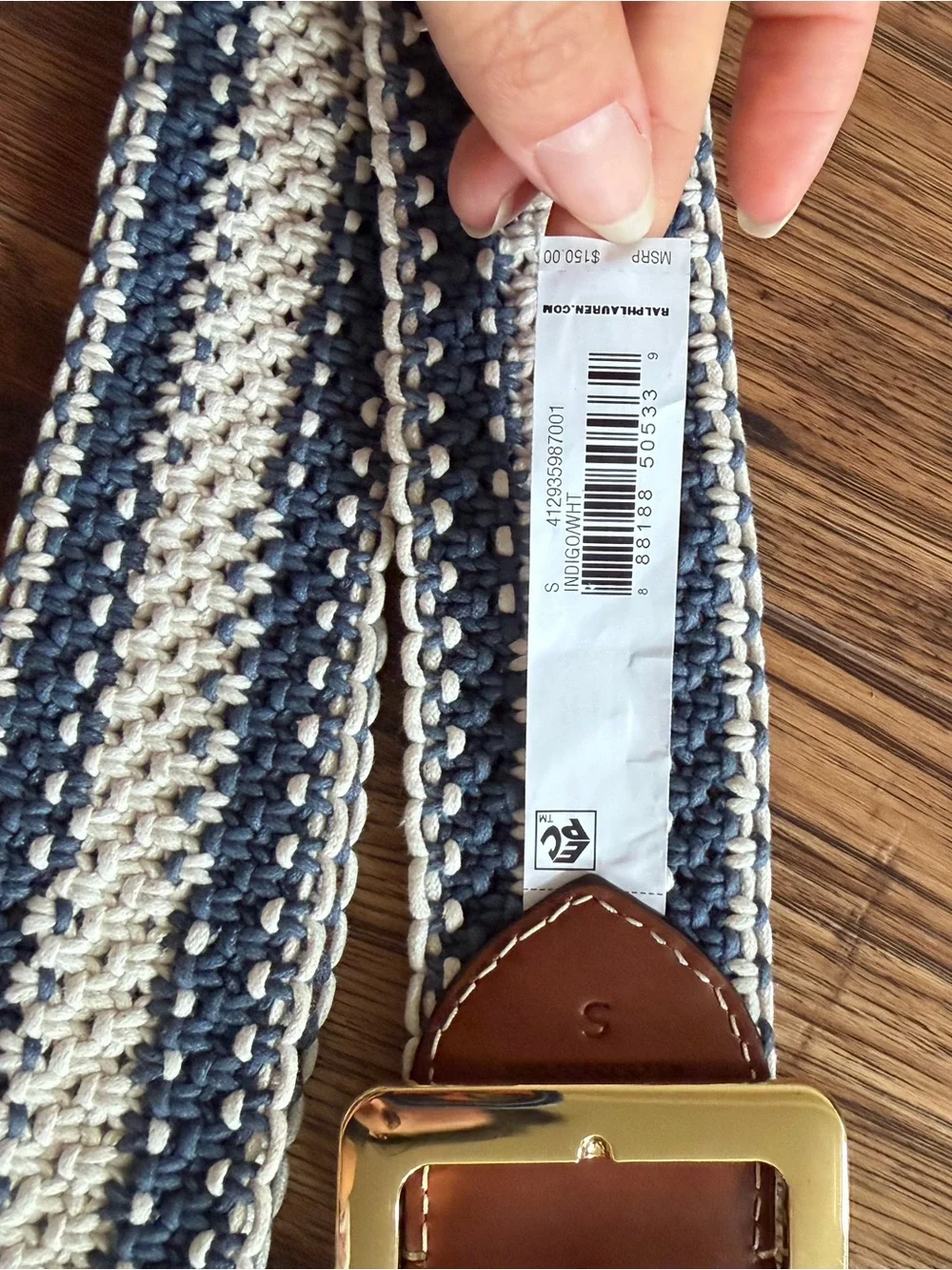 Lauren Ralph Lauren Womens Striped Woven Wide Belt, S